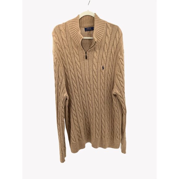 Set of 2 Ralph Lauren Cable Knit Sweaters Men XXL Camel 1/4 Zip & Blue Pullover - Picture 3 of 13